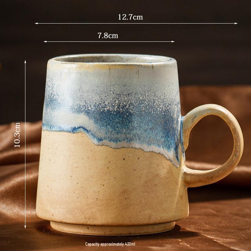 Retro Ceramic Coffee Mug - Large Capacity Coarse Pottery Water and Beer Cup, Light Luxury Design for Home or Office Use