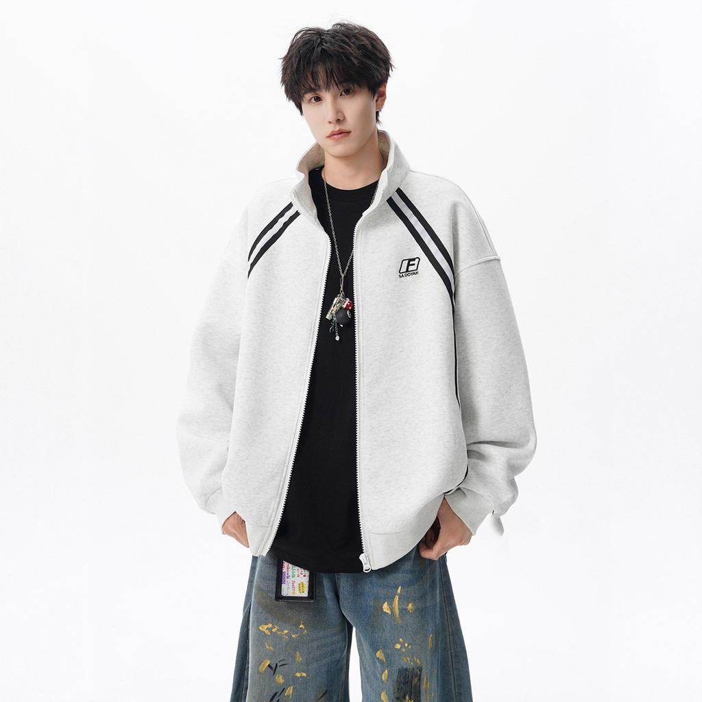 Stand-up Collar Jacket Jacket Men's and Women's Autumn and Winter Cardigan Sweater Loose Splicing Baseball Jersey
