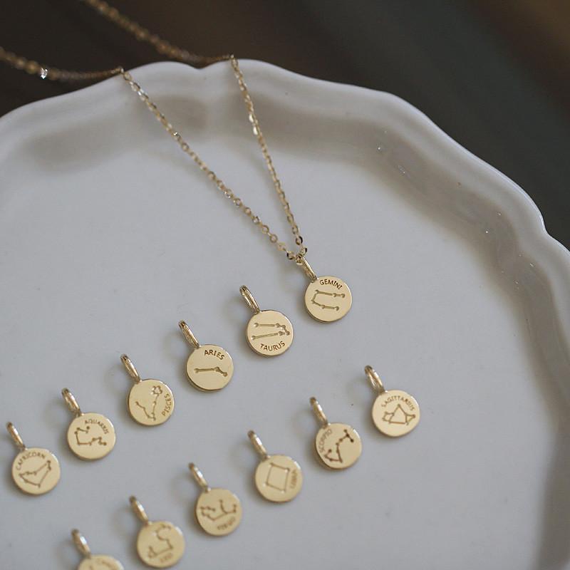 

S925 Sterling Silver Plated 14k Gold Necklace Twelve Constellations Round Style Small Cute Necklace Women Jewelry Gift Sagittarius