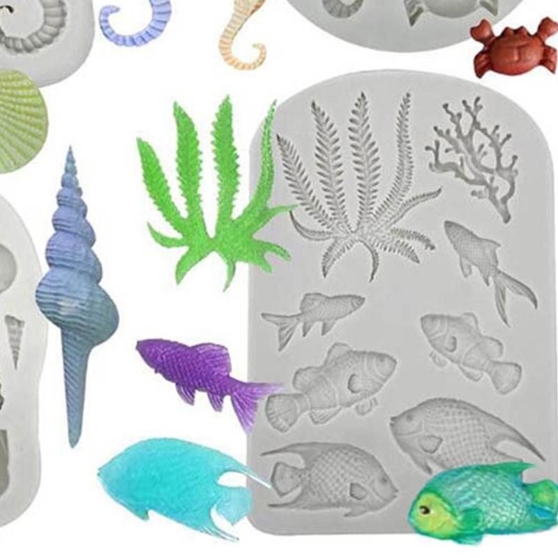 4Pcs Marine Theme Cake Fondant Silicone Mold Conch Seashell Baking Mold