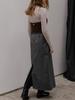 Peulibeo07 Stripe Belted H-Line Long Skirt Frfa01Sk03_Charcoal