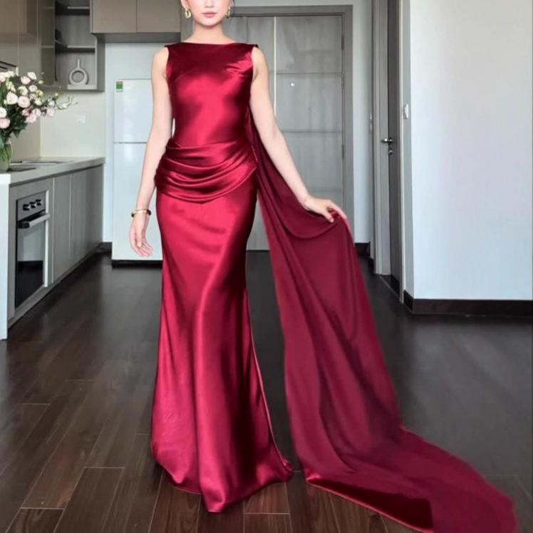 2025 European & American Sexy Sleeveless Slim Fit Backless Dress XXL красный