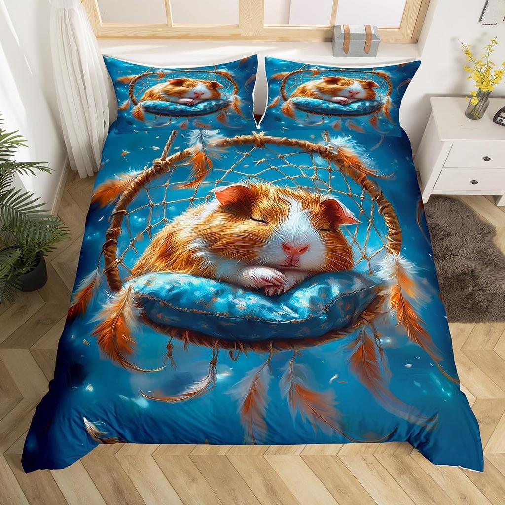Caroon Guinea Pig Duvet Cover Twin Queen Size For Teen Girls Snow Natural Guinea Pig Bedding Set,Kawaii Animlas Comforter Cover