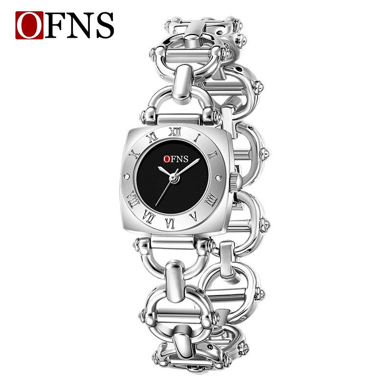 European Style Women s Square Dial Quartz Wristwatch with Jewelry Buckle, Retro Alloy, Hollowed-out Band, Waterproof.