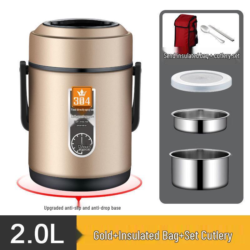 Large Capacity 304 Stainless Steel Double-Layer Insulated Lunch Box with Lid - Food Grade for Office Workers and Students