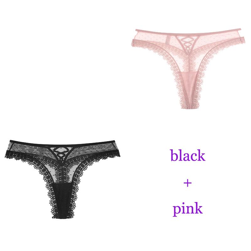TERMEZY 2 unids/lote de bragas sexis de encaje para mujer, ropa interior de cintura baja, Tanga femenina, lencería transpirable, ropa íntima bordada tentación