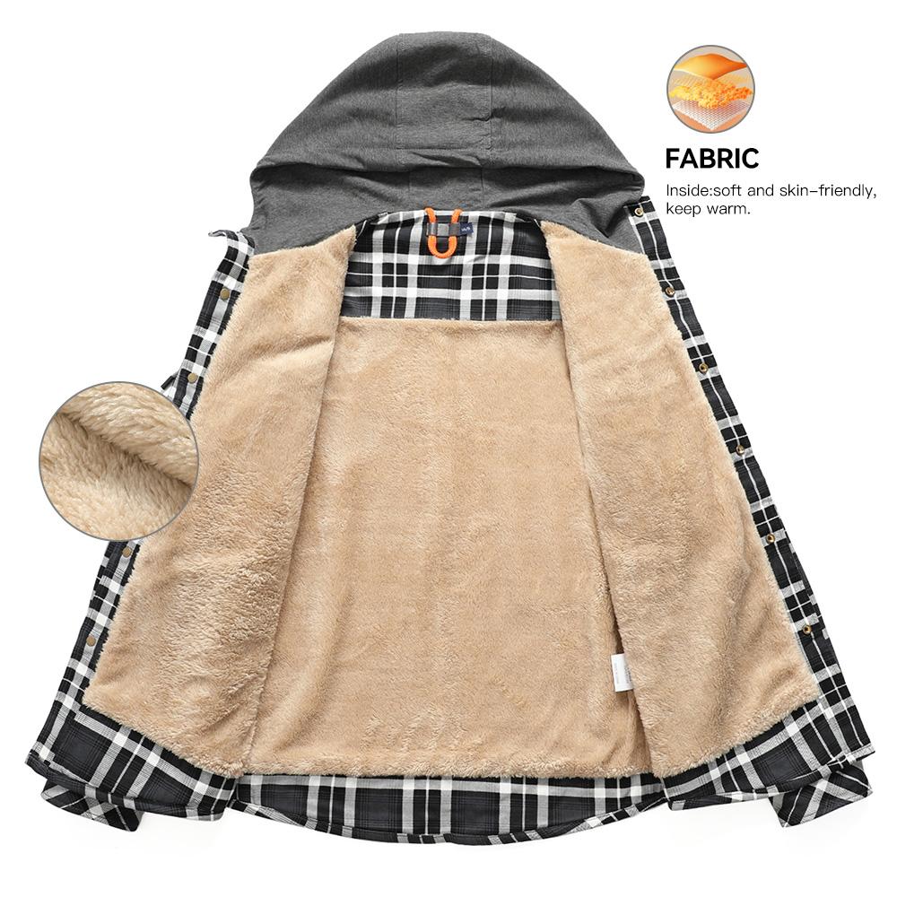 Men's Jackets Winter Hooded Warm Coat Casual Thicken Plaid Work Flannel Snap Sherpa Lined Fleece Clothing US Size