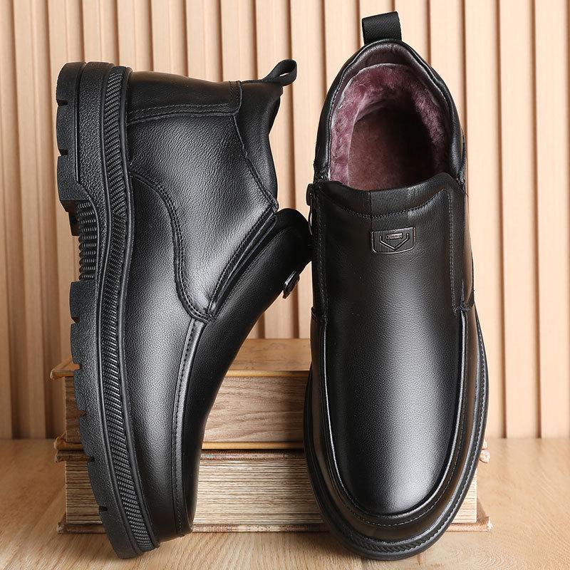 Wool men's shoes winter leather cotton shoes men's models fleece thickened outer wear platform dad shoes Northeast snow boots men
