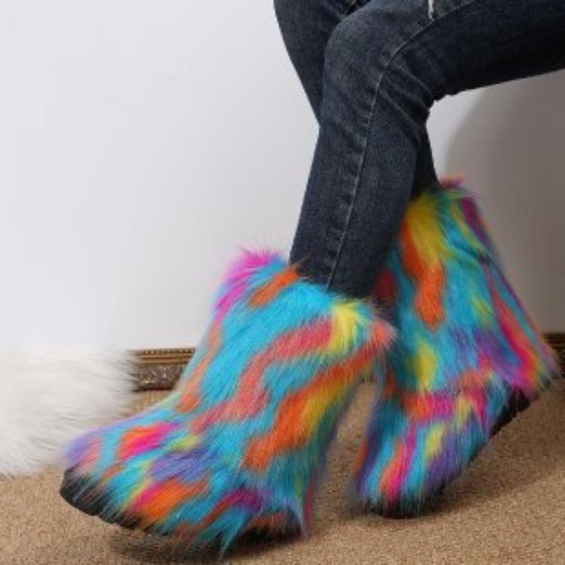Women's Mid-calf Large Size Thick Sole Winter Warm Fur Fur Snow Boots Padded Lined Ankle Boots Non-slip Hiking Sports Cotton Boots