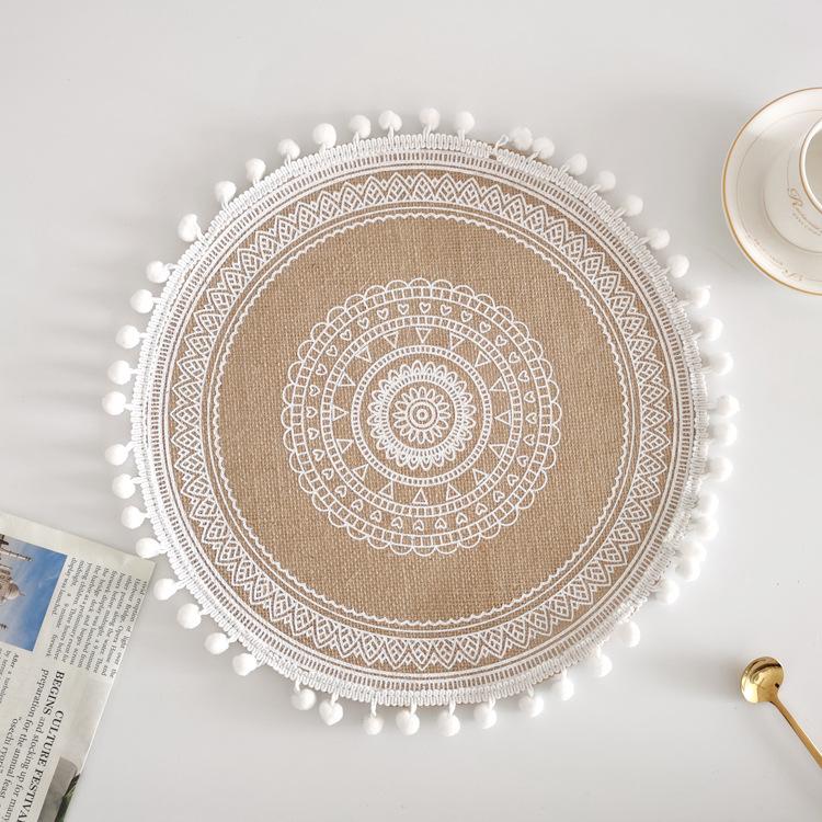 38cm Natural Vintage Jute Woven Placemats Bohemian Style Party Decoration Hanging Wall Decor Mat Vase Mat Table Mats Placemat