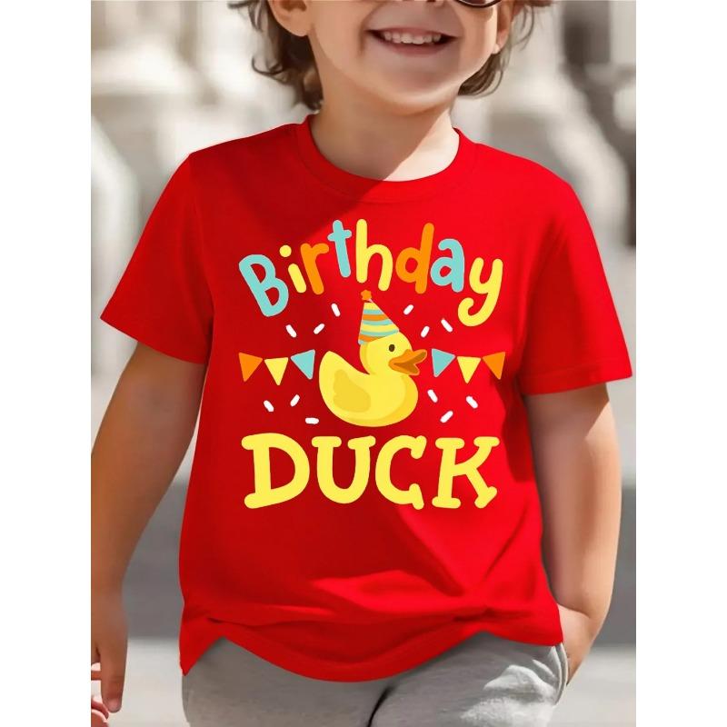 European sizes Birthday Duck Party Fun Little Boys T-Shirt Soft And Comfortable Everyday Top, Suitable for Home, Outdoor, And Sports Activities