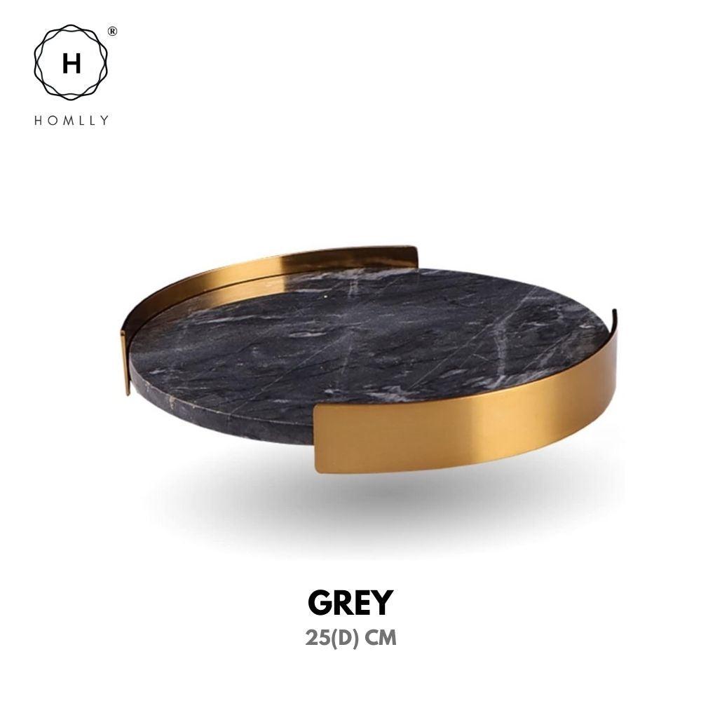 

Homlly Round Rectangular Marble tray with Gold Brass Edge Grey