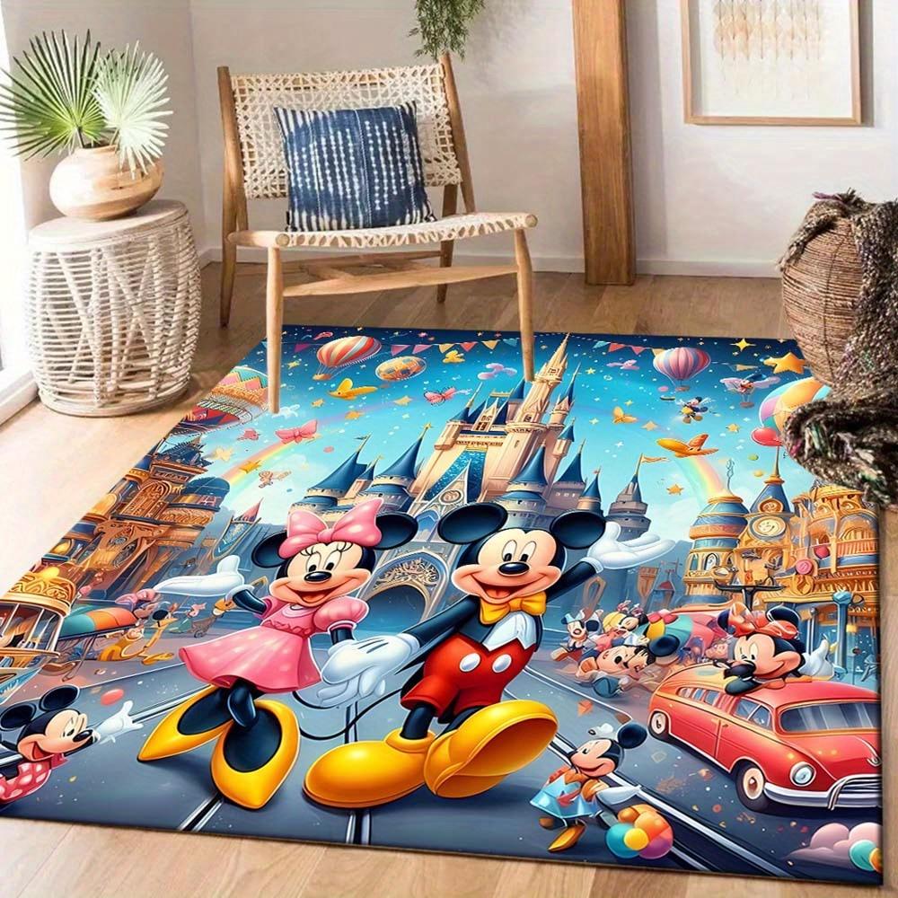 1 ks Koberec s motivem Mickey Mouse a Minnie, Kusový koberec, Ložnice a Herní pokoj, Odolný, Odolný proti skvrnám a Snadno čistitelný, Obývací pokoj