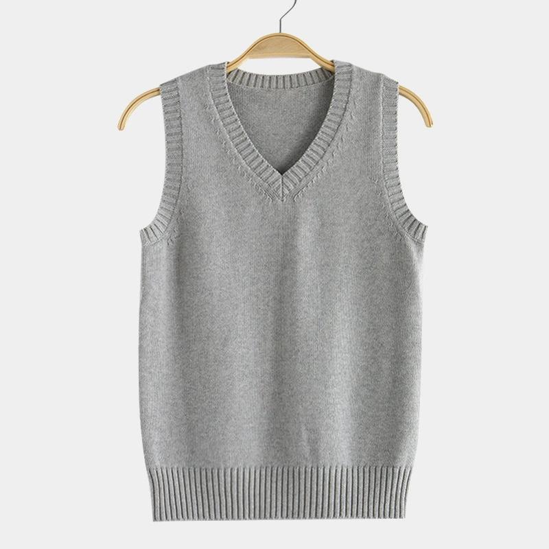 Women V-neck Sweater Vest Fashion Thin Solid Casual Outer Wear Knitted Sleeveless Warm Pullover Preppy Style Simple Tank Top