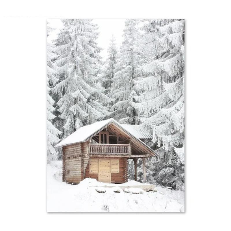 Christmas Deer Snowscape Canvas Poster Art Prints Hazelnut Wood Wall Paintings Christmas Wall Posters Living Room Decor Gift