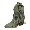 Womens Mid Calf Boots Flat Heel Womens Boots Comfortable Pull On Chunky Heel Pointed Toe Fringed Boots Botas Invierno Mujer