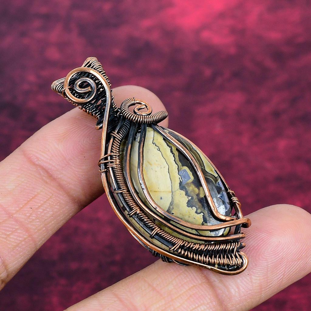 Schalenblende Gemstone Pendant Copper Wire Wrapped Antique Jewelry Gifts For Him