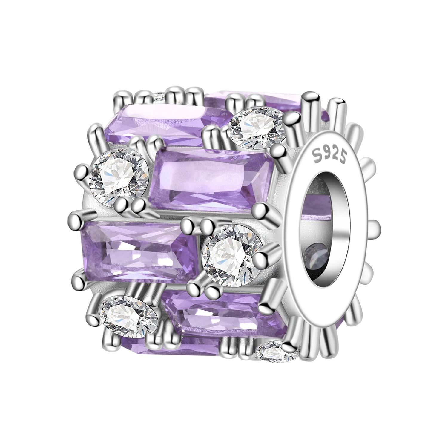 PANPOKI Copper Metal Elegant Purple Zircon Bead Components Authentic Original Pendant Bead Components Bracelet High Quality Fine Jewelry Charm Bead