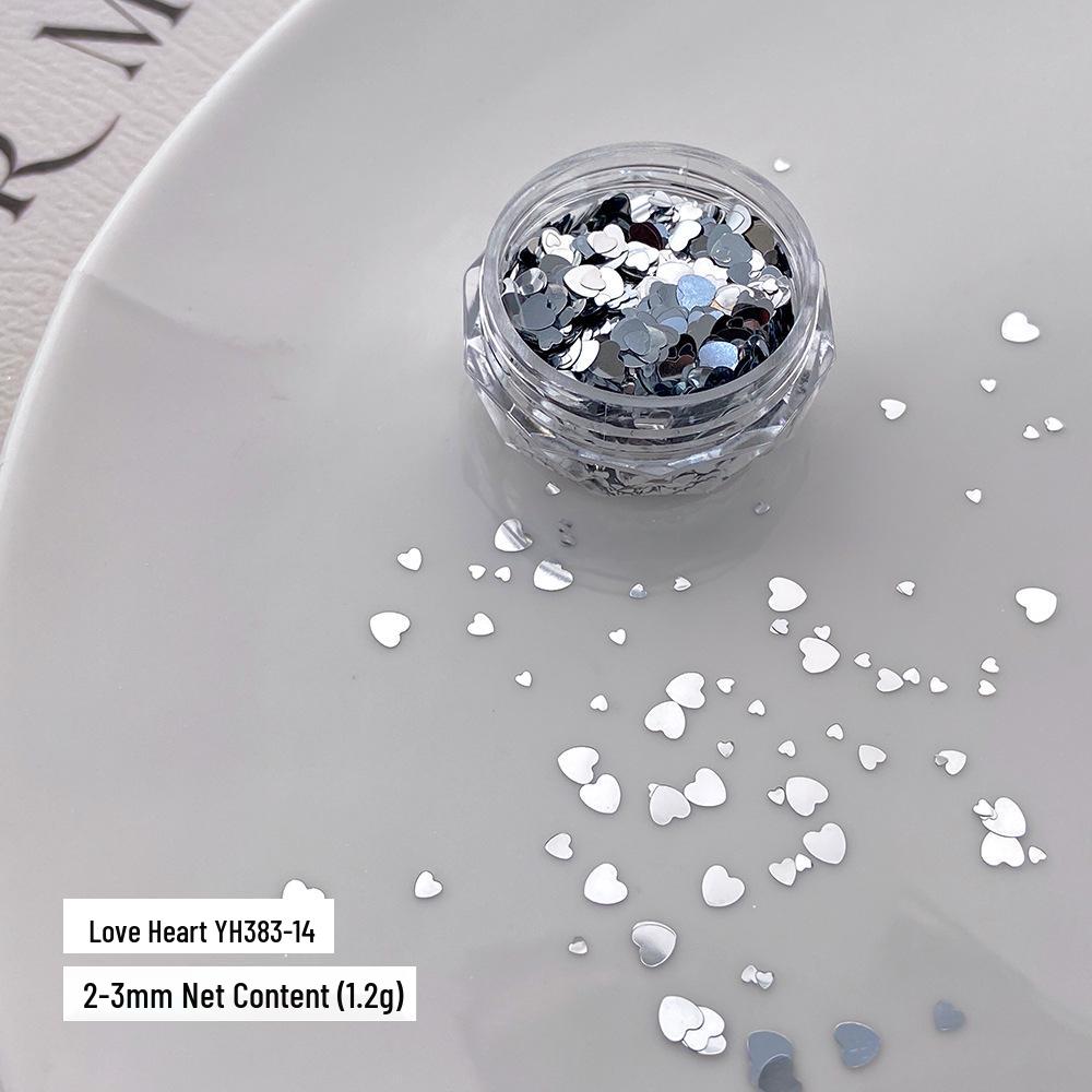 Super Flash Silver Sequin Nail Art - Korean Ins Style Star & Heart Glitter Decorations