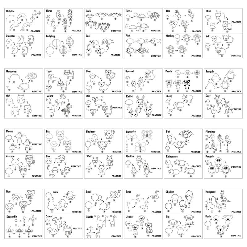 Schritt-für-Schritt-Zeichnungsbuch Lieblich Pädagogisch Frühes Lernen Essen Tier-Themen Malbuch Einfach zu Zeichnen