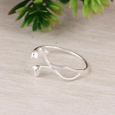 925 Sterling Silver Heart Wrap Ring, Minimal Open Heart Ring, Adjustable Silver Ring, Dainty Handmade Love Ring.