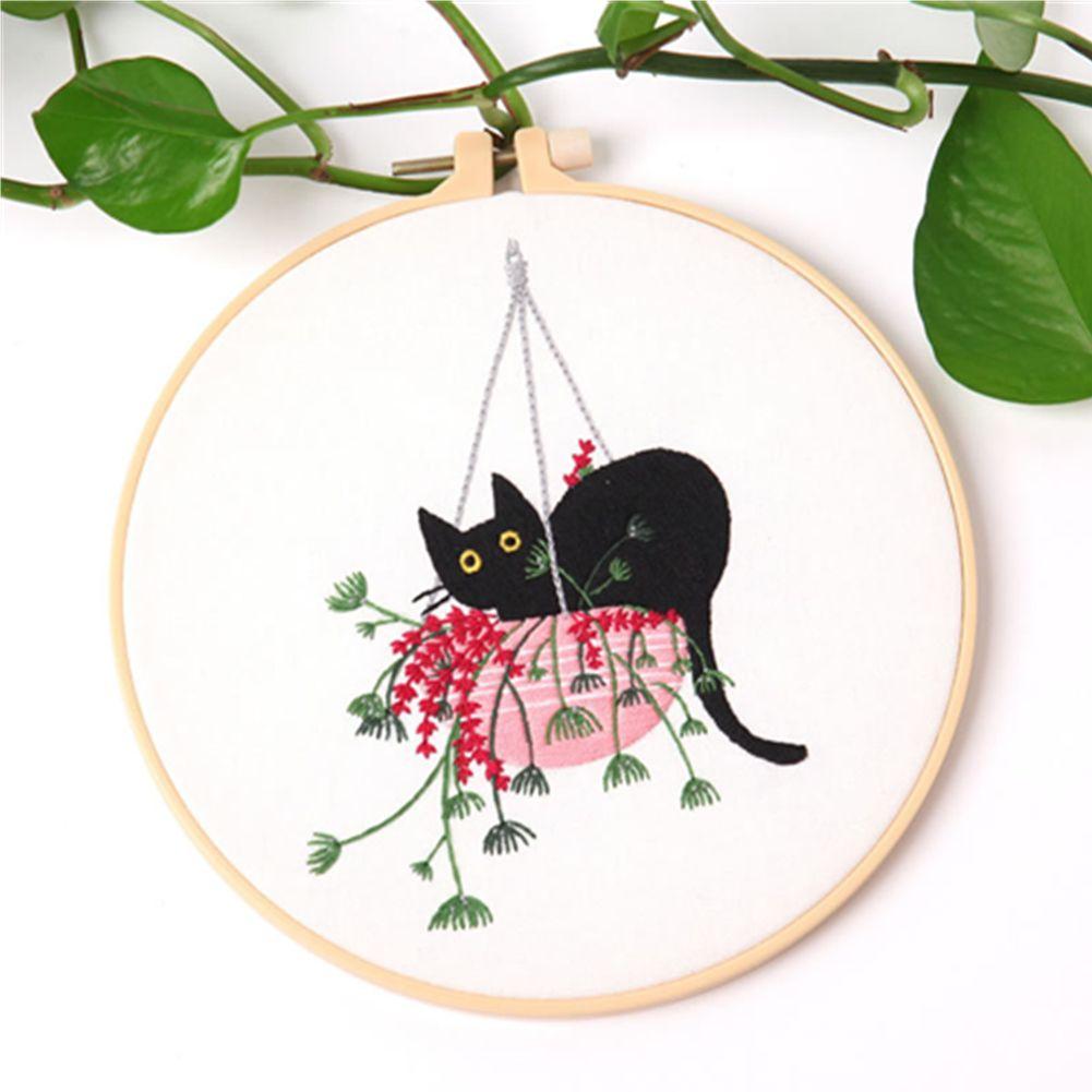 Needle Crafts Cross Stitch Kit Needlework Tools Flowers Embroidery Black Cat Pattern Embroidery Set
