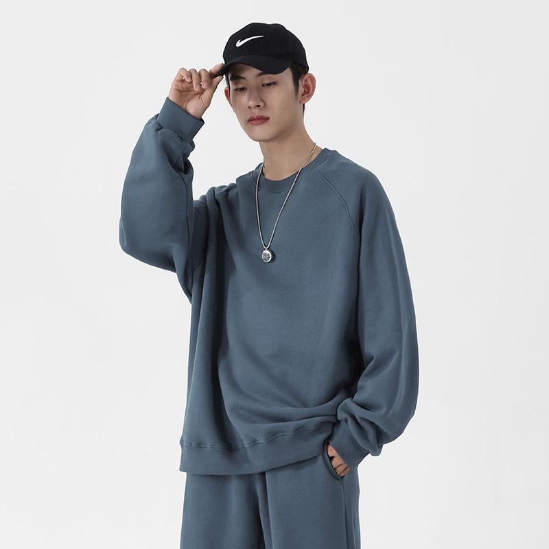 Crew Neck Pullover Sweater Autumn Men's and Women's Shoulder Sleeves Solid Color Versatile Jacket Sweater