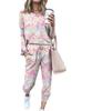 Wiosenno-jesienny damski zestaw dwuczęściowy tie-dye: Modna codzienna odzież domowa z długim rękawem