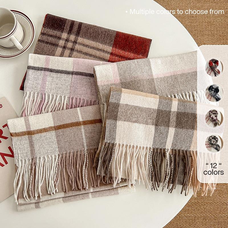Selected 100 Small Wool Scarves Autumn and Winter Classic Plaid Scarves Unisex Warm Scarves