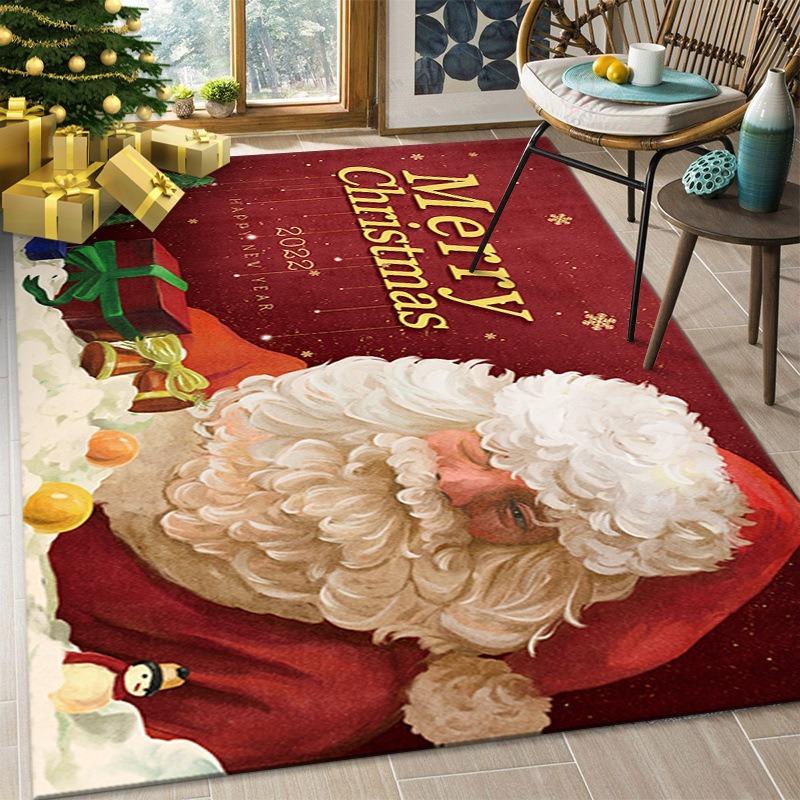 Christmas Living Room Carpet Crystal Velvet Non-slip Floor Mat Festive Atmosphere Bedroom Bedside Blanket
