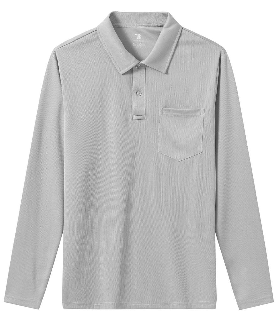 TBMPOY Long Sleeve Polo Shirt with Business UV Outdoor Light Size XL Men's Pockets, Top, Golf, Fitness, Training, Stretchy, Fold-down Collar,