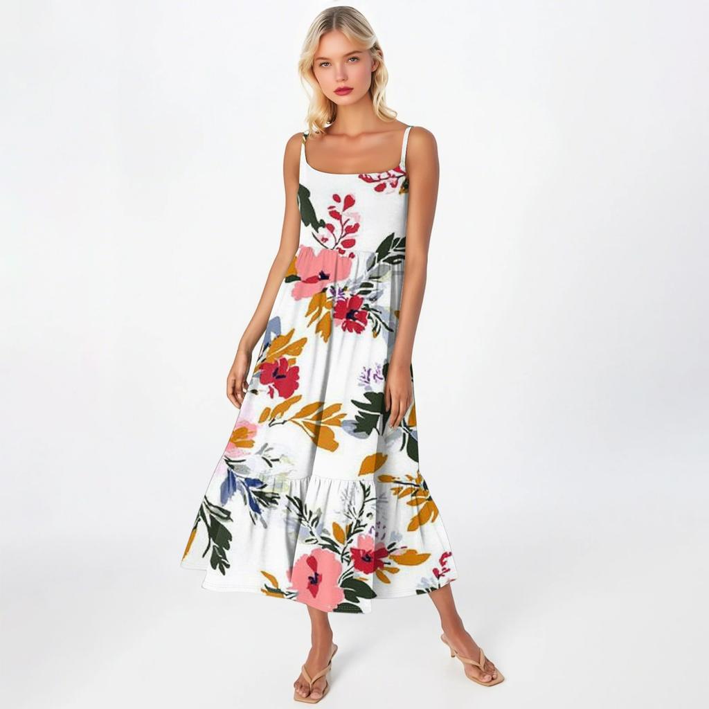 Women's Long Beach Casual Elegant Spaghetti Strap Maxi Dress Stitching Low-key Flowing Bohemian Dress