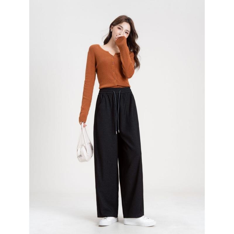 Denim Blue Sycamore Wide-leg Pants, Thickened Loose and Thin Splicing Casual Radish Tooling Pants In Autumn and Winter