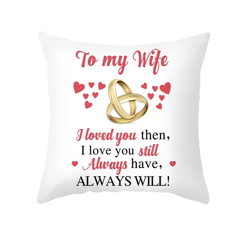 Valentine's Day Wedding Couple Gift Decorative Cushion Cover 45x45cm Throw Pillowcase Letters Heart Love Printed Pillow Covers