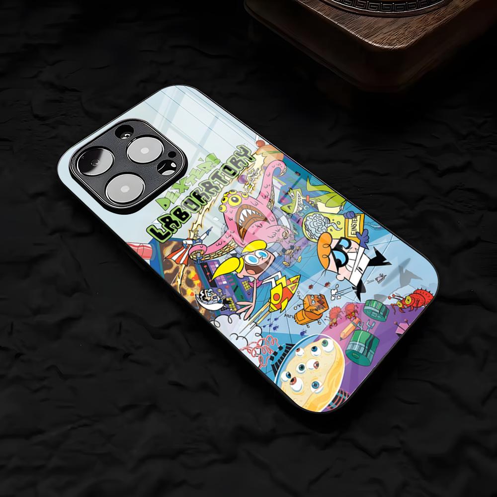 Cartoon D-Dexters L-Laboratory Phone Case For IPhone 17 Air 16 E Pro Max 15 14 13 Mini 12 Pro 11 Max Plus Black Glass Cover