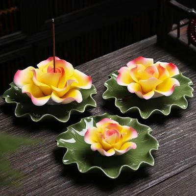 Handmade Large Lotus Flower Incense Burner Multi-Color Line Incense Holder Tea Room Office Home Decoration Buddha Home Decor