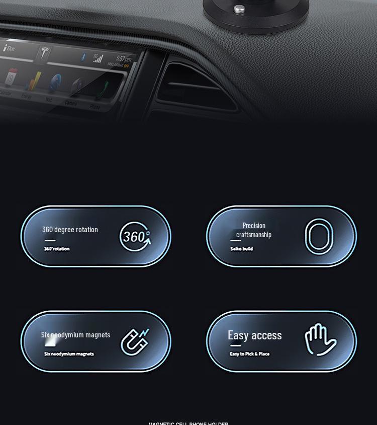 Adjustable Magnetic Car Phone Holder with 360° Rotation & Strong Suction