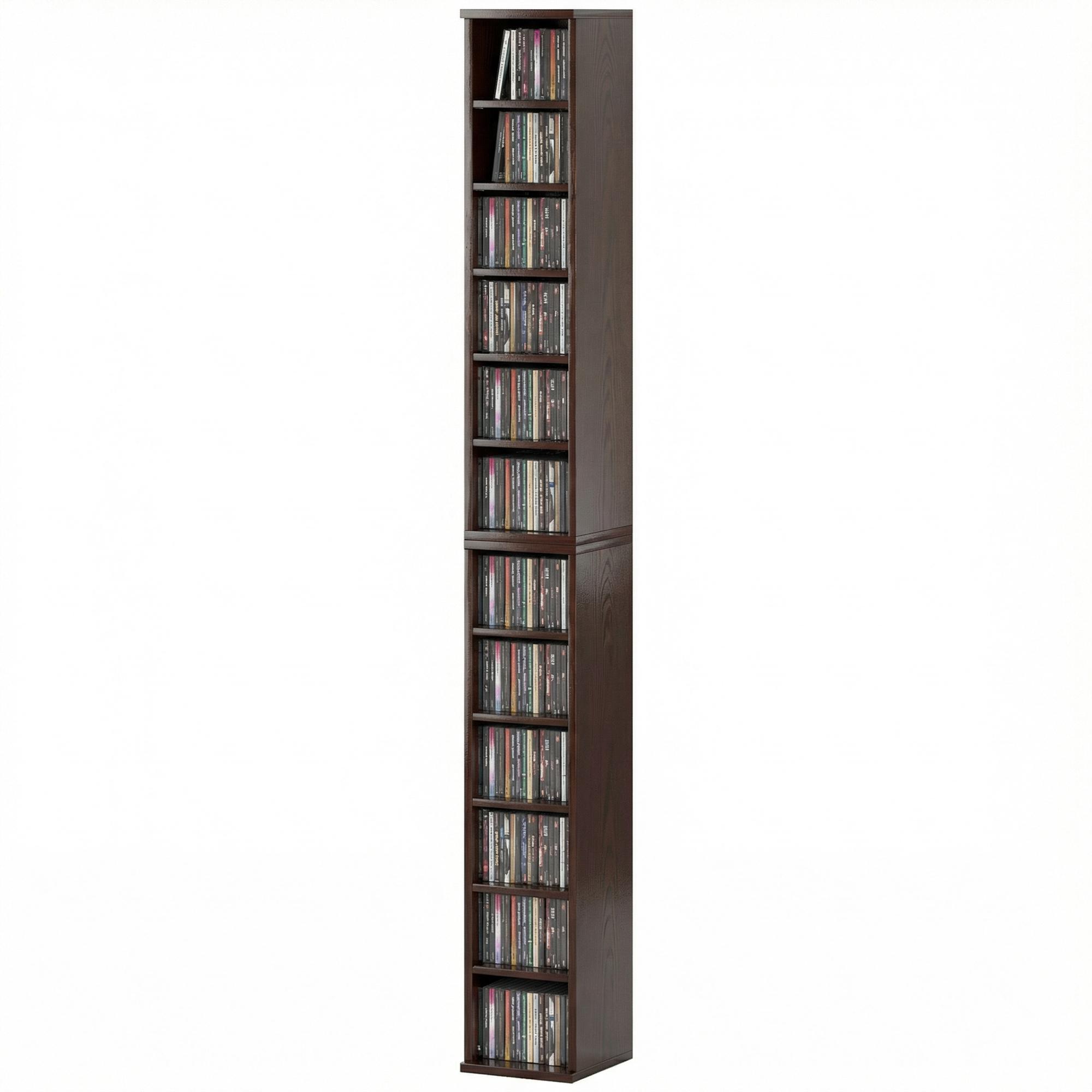 Ensemble de 2 Étagères Colonne Meuble de Rangement CD DVD 12 Compartiments 21 X 22,5 X 88,5 Cm Capacité 204 CD Marron