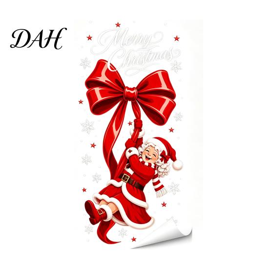 Holiday Window Decorations Static Glass Sticker, Christmas Theme Bow Pattern Print, Removable Door Electrostatic PVC Film for Home And Store