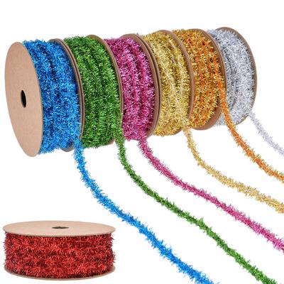 Christmas Tree Gift Packaging Beard Top Ribbon Decoration, Golden Onion Wool Christmas Latte Webbing 10 Yards/roll