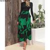 MODIQUE 2025 Spring New Women's Casual Vintage Floral Printing Patchwork Long Dress Ladies A-Line Long Sleeve O-Neck Dress