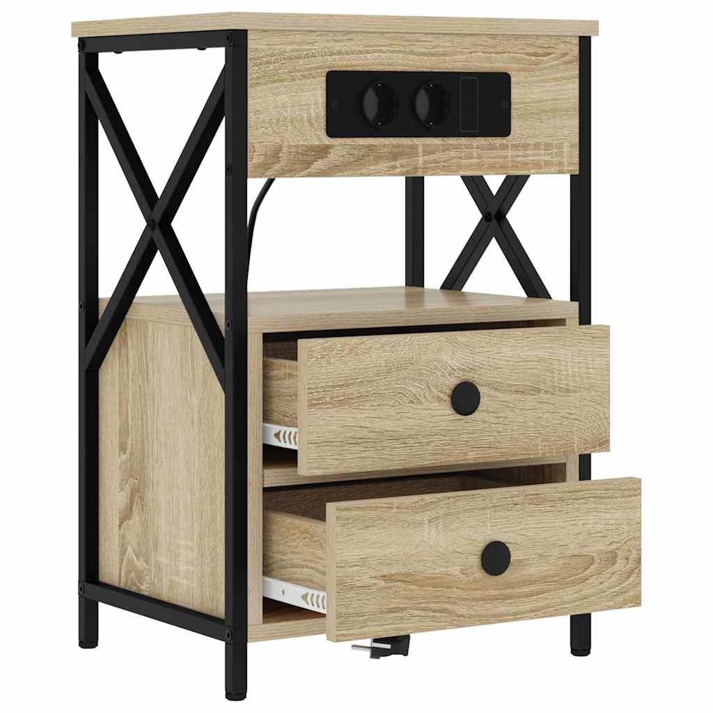 Nightstand Set (2 Pcs) Sonoma Oak Finish 40 X 31 X 60 Cm Engineered Wood