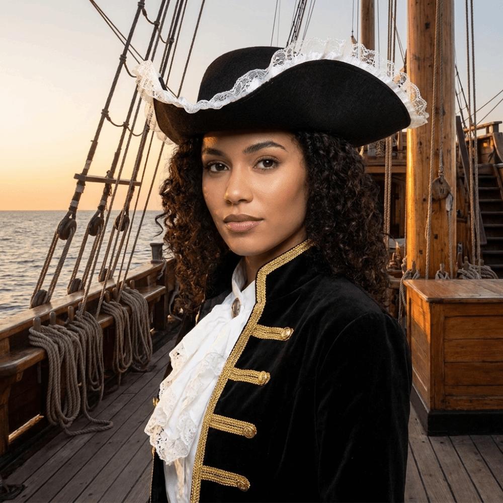 Polyester Tricorn Hat Feather Captain Hat Punk Pirate Costume Hat Theme Party