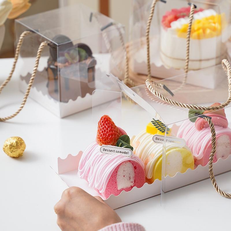 Thickened PET Rectangular Cake Box Transparent Dessert Packaging Case Handheld Biscuit Dessert Boxes 10pcs Empty Box Without Food Portable