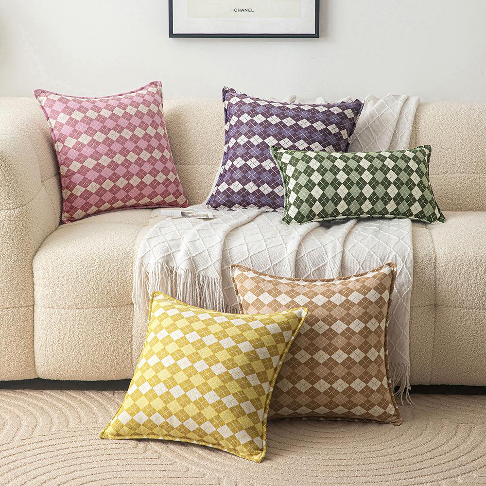 Geometric Plaid Simple Pillow Ins Style Home Sofa Bedside Decoration Cushion Cover Office Sitting Waist Protection Pillow