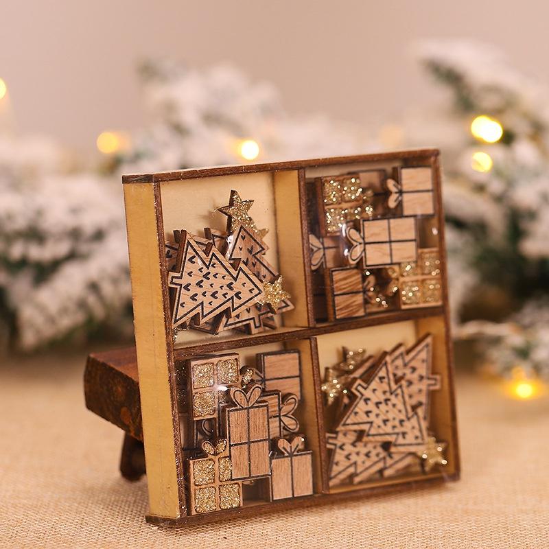 12pcs Christmas Decorations DIY Wood Craft Santa Elk Car Xmas Gift Christmas Tree Pendant New Year Home Decor