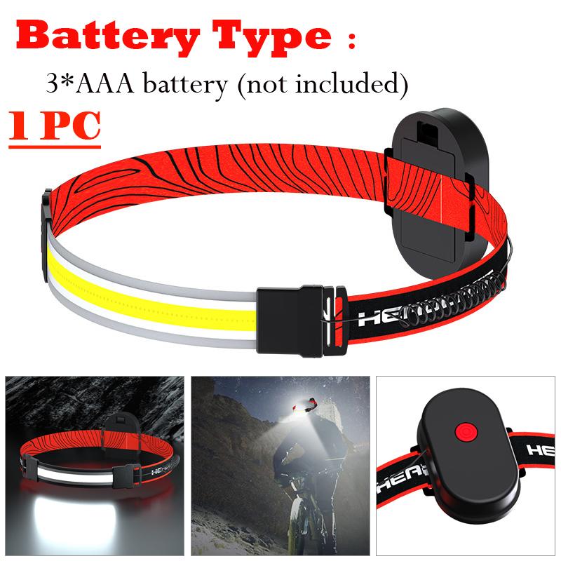 COB LED Strip Headlamp 3Mode 350LM Headlight Waterproof Outdoor Head Torch by AAA Battery Camping Hunting Fishing Mini Lantern