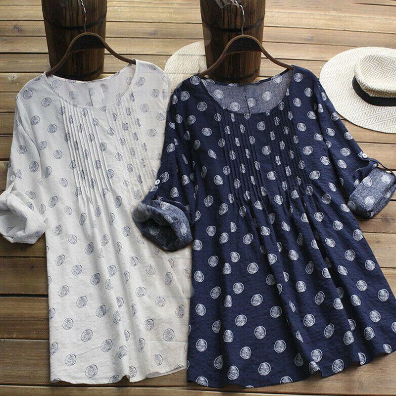 Plus Size Women Printed Dot Tshirt Dress Ladies Casual Baggy Tunic Blouse Tops