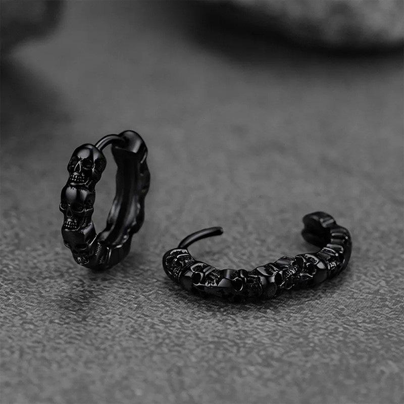 

Мужские серьги Cao Shi с текстурой ретро в виде черепа - Модный европейский и американский хип-хоп стиль.