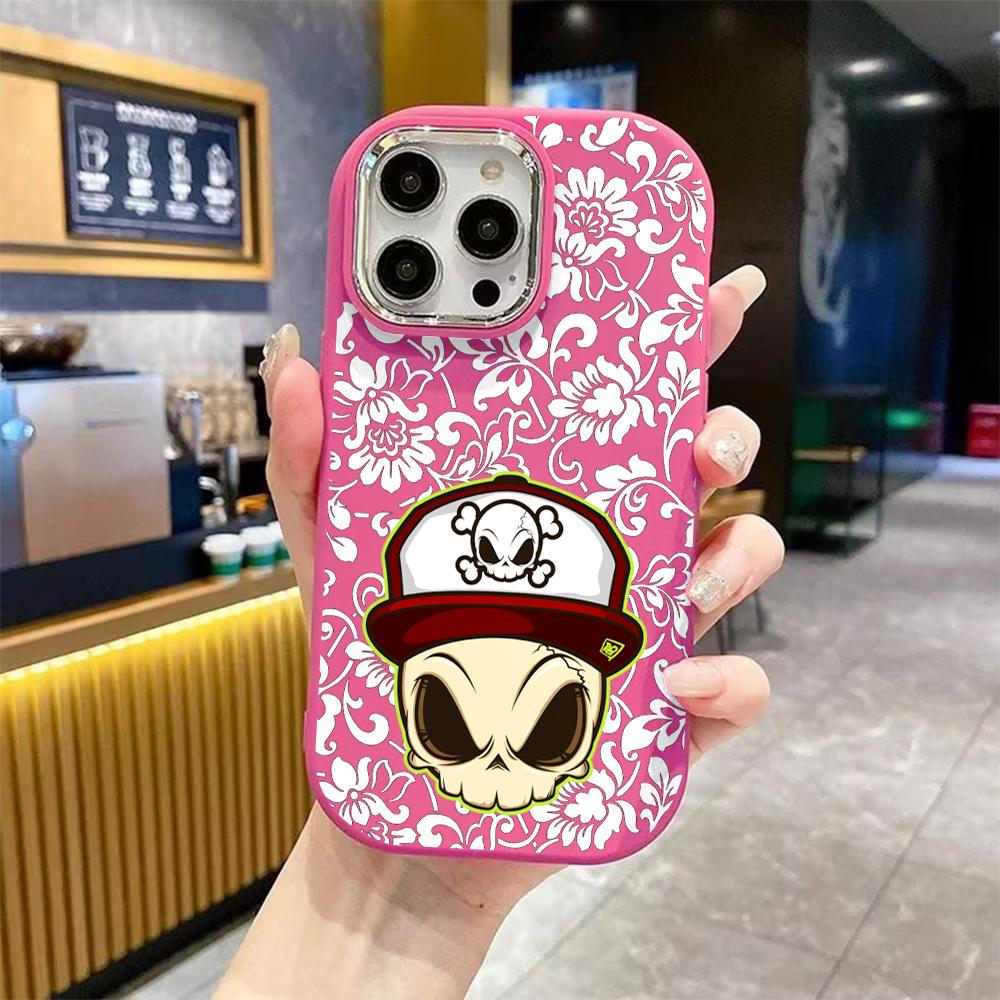 Phone Case: 2D Flat Design Suitable for iPhone 18 17 16 15 14 13 Pro Protective Case, Couple Style, Baseball Cap Skull, Christmas and Halloween Gifts